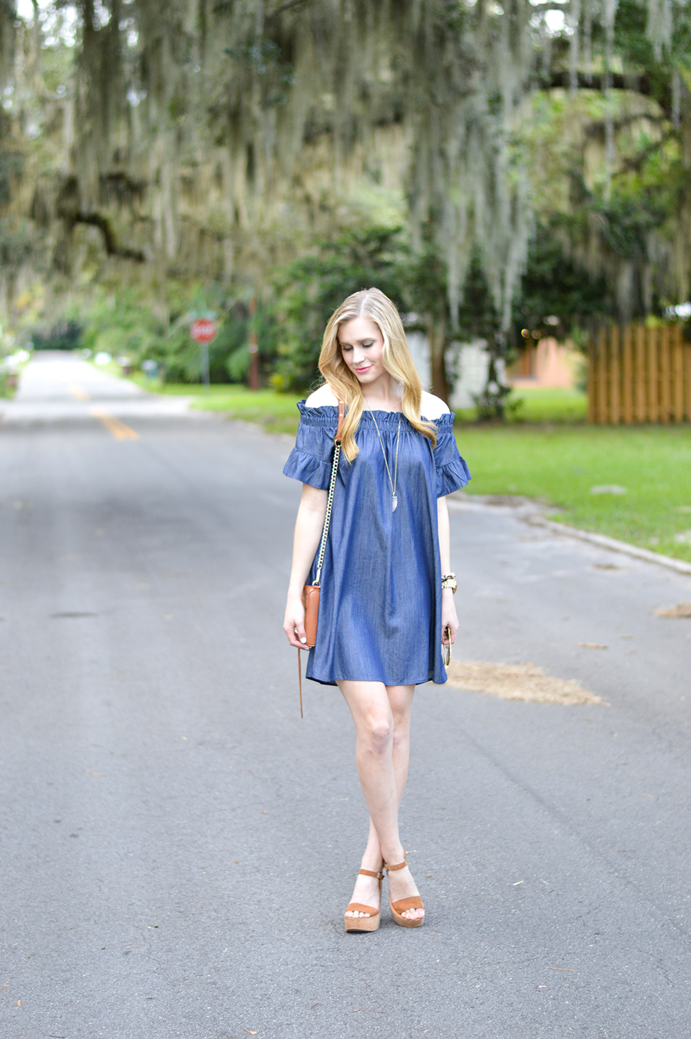 Thistle And Finn Chambray Dress Off The Shoulder Sun Dress Platforms