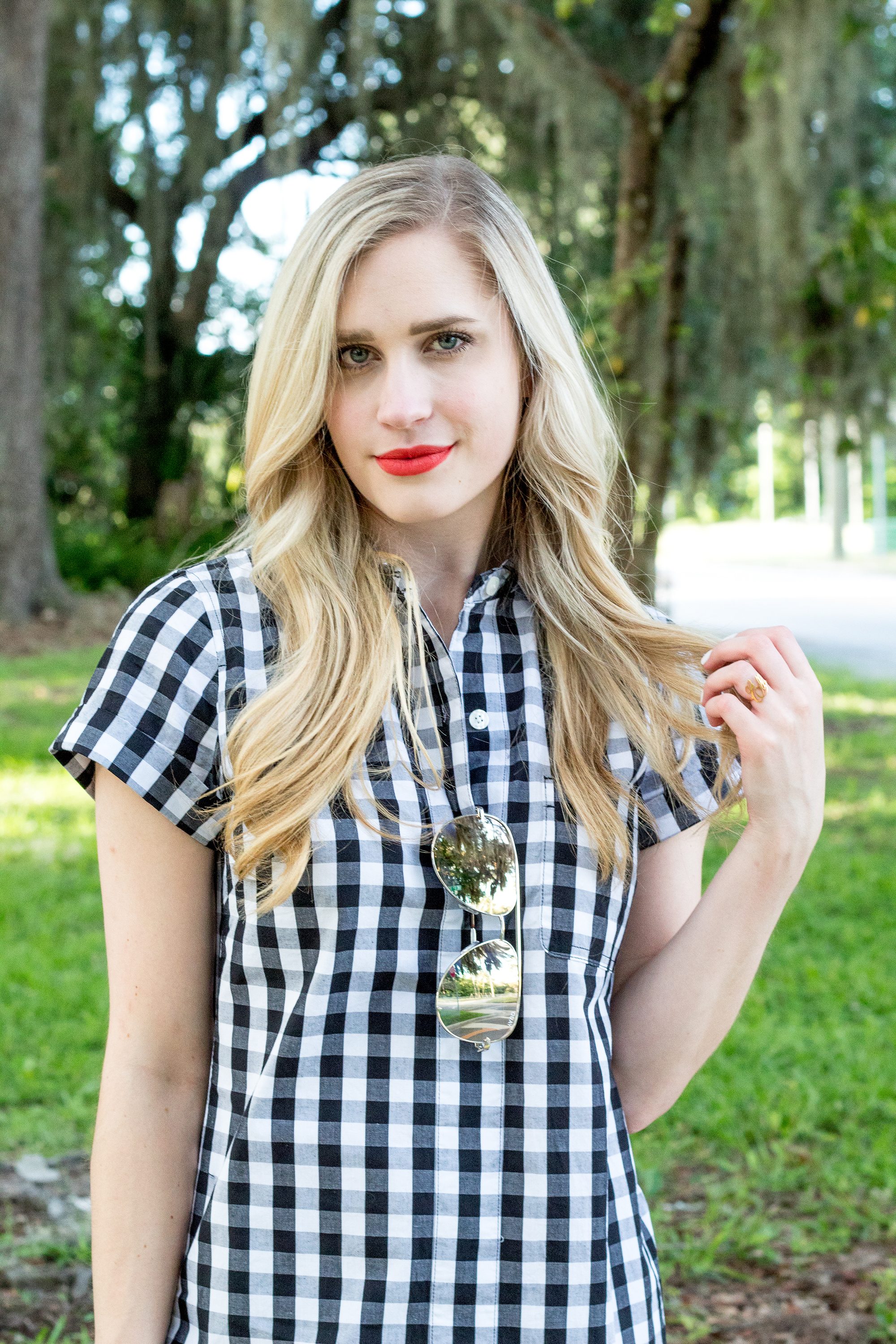 black and white checkered shirt dress